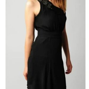 Black Halo Black Feather Trim One Shoulder Helena Dress